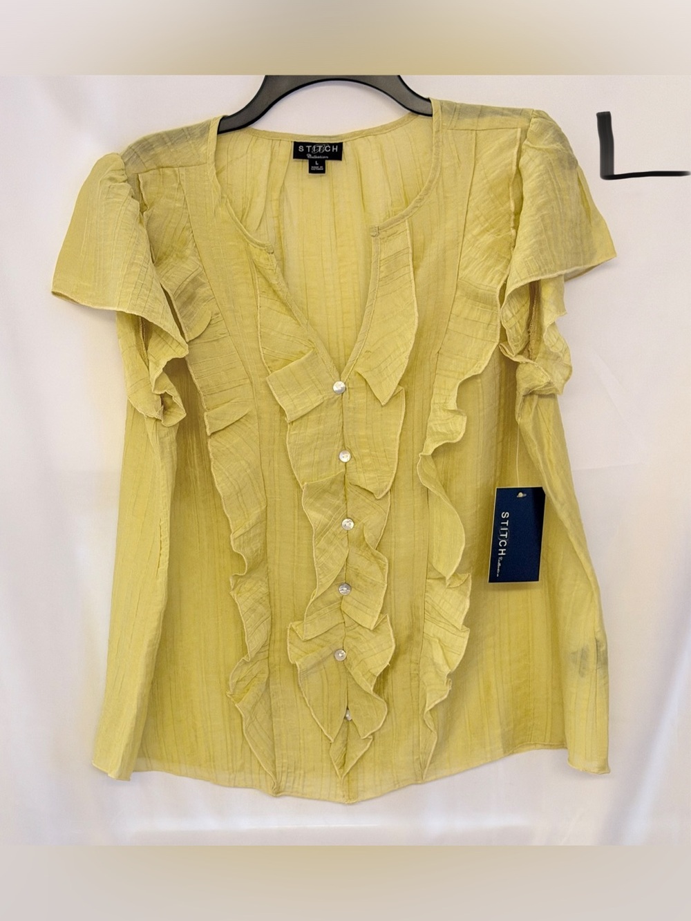 Stitches Soft Lemon Ruffle Front Blouse